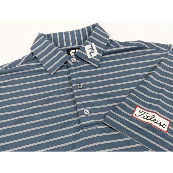 Titleist Footjoy Golf Shirt Mens Medium Polo Blue Stripe Performance Stretch - Picture 2 of 9